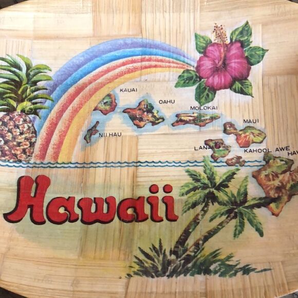 Hawaiian 🌺 Islands 🏝 Handpainted Palm 🌴 Frond Plate 70s vibrant retro vibe - Picture 4 of 17